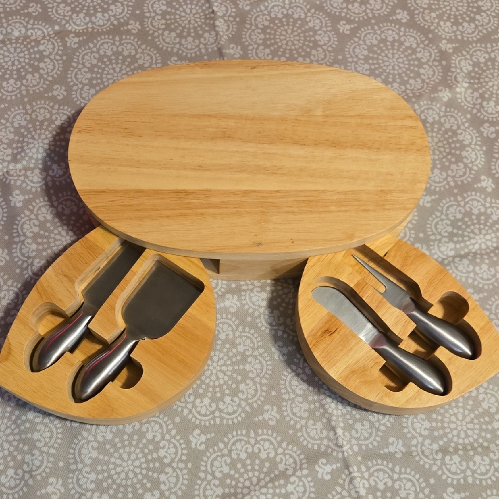 Wooden Cheese Board with Stainless Steel Tools